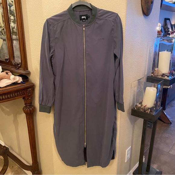 STUSSY Women Olive Green Long Line Zipped Jacket Size Small - Picture 1 of 9